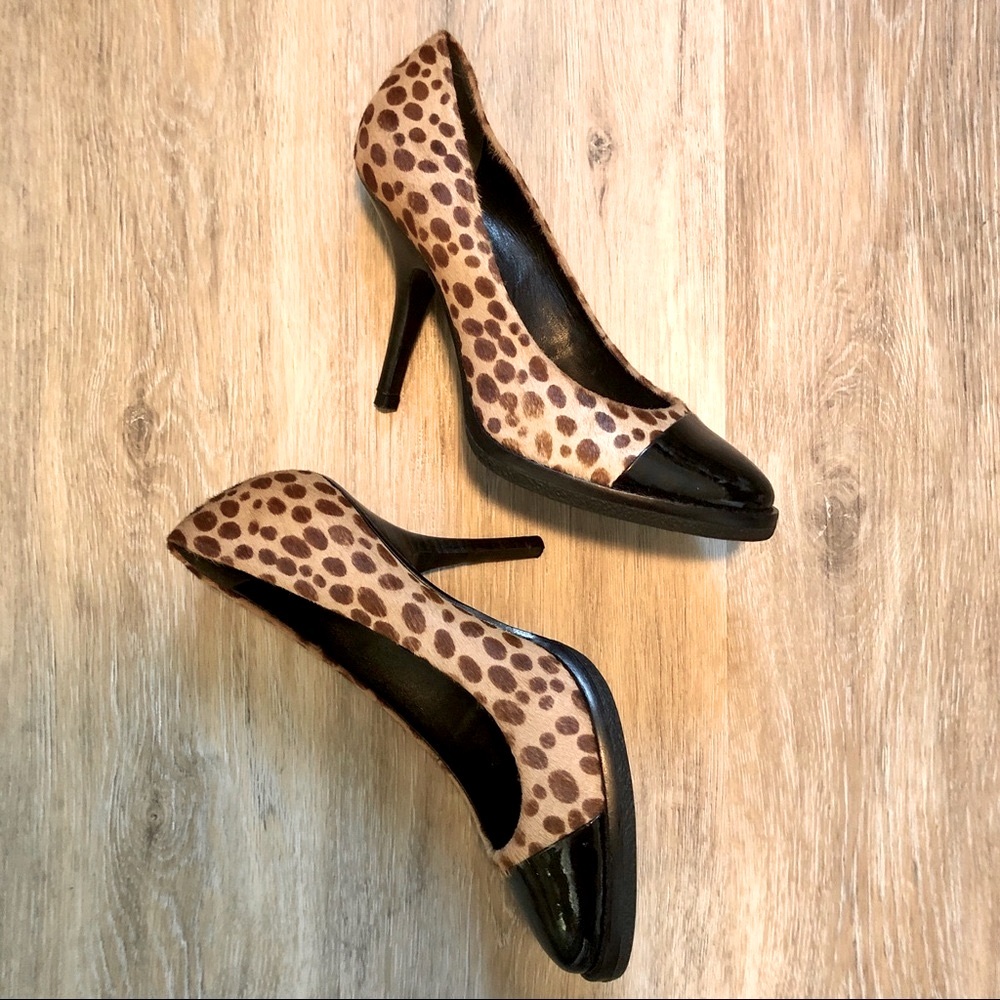 DKNY Leopard PonyHair Patent High Heel Pumps